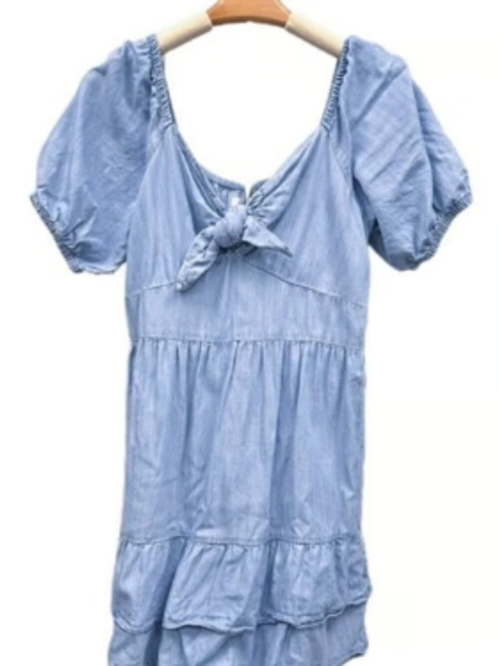Lauren Conrad Boho Peasant Blue Dress TIered Ruffle Short Sleeve Stretchy MED